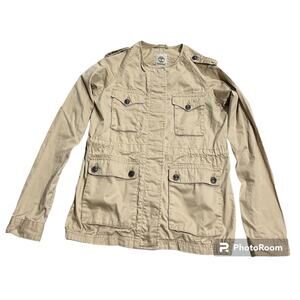 Timberland Utility Safari Jacket Womens Small Khaki 100%Cotton Button Up 6766JSA